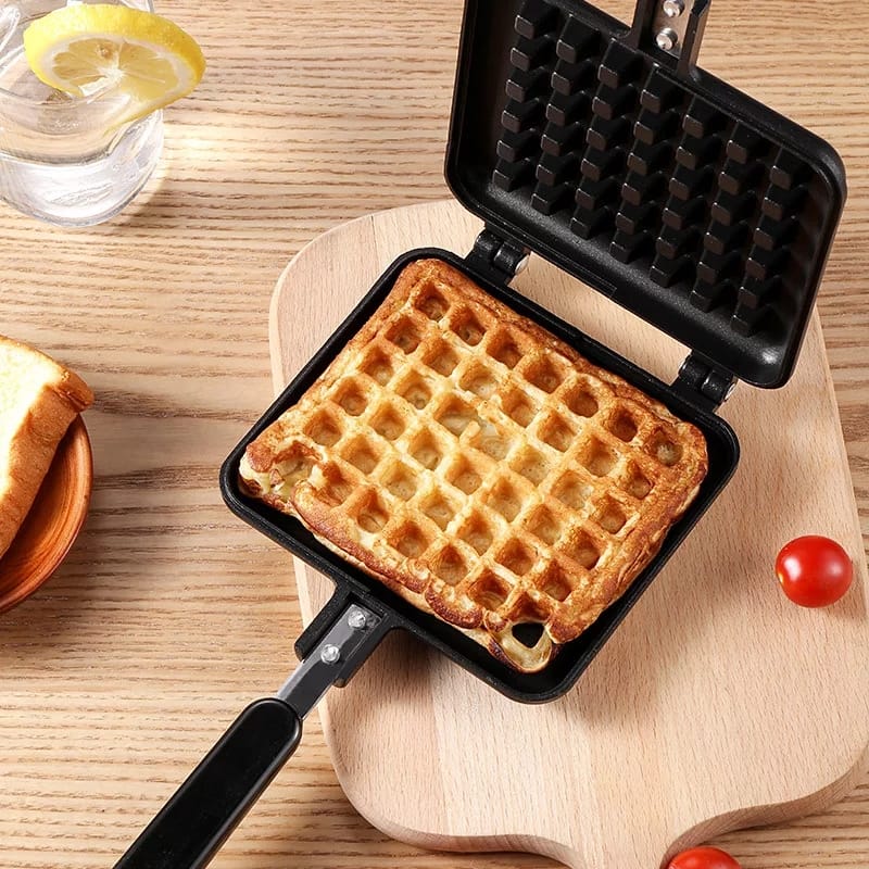 Waffle Mold DIY Waffle Baking Mold Iron, Cast Iron Snack Maker Stove Top Non-Stick