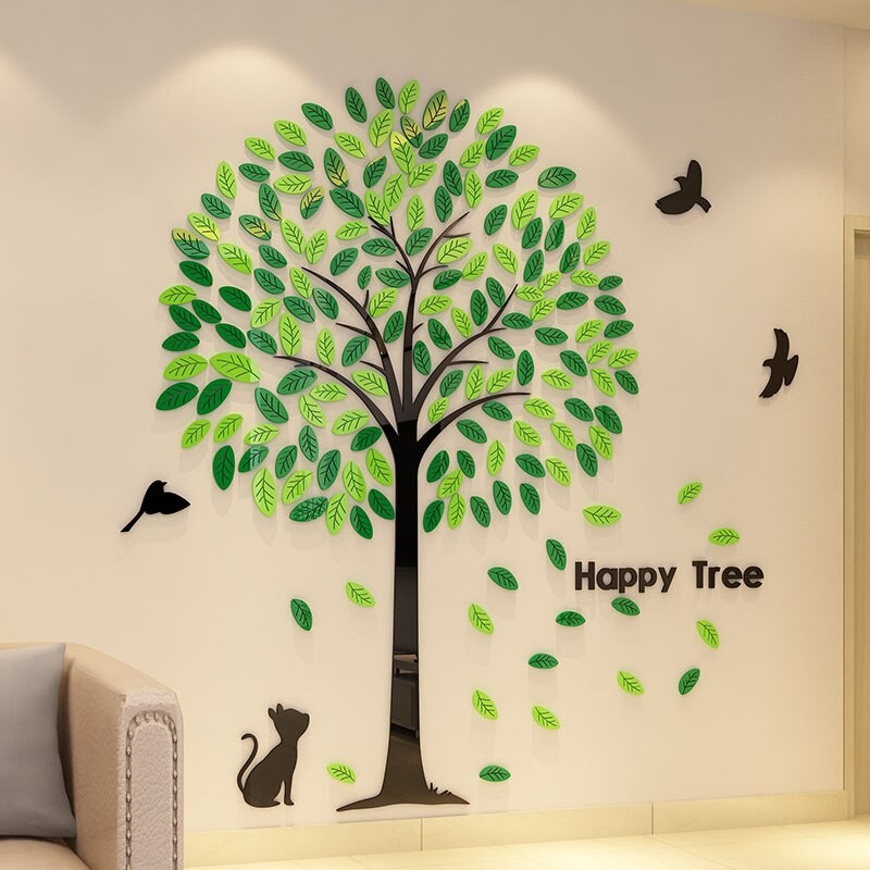 Kitty and Birds Happy Tree Acrylic Wall Art